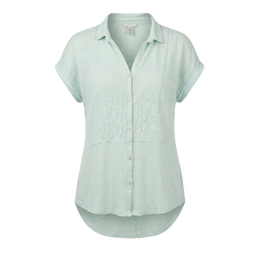 Lucky Brand Mint Green Cotton Modal Button Down Short Sleeve Blouse XL